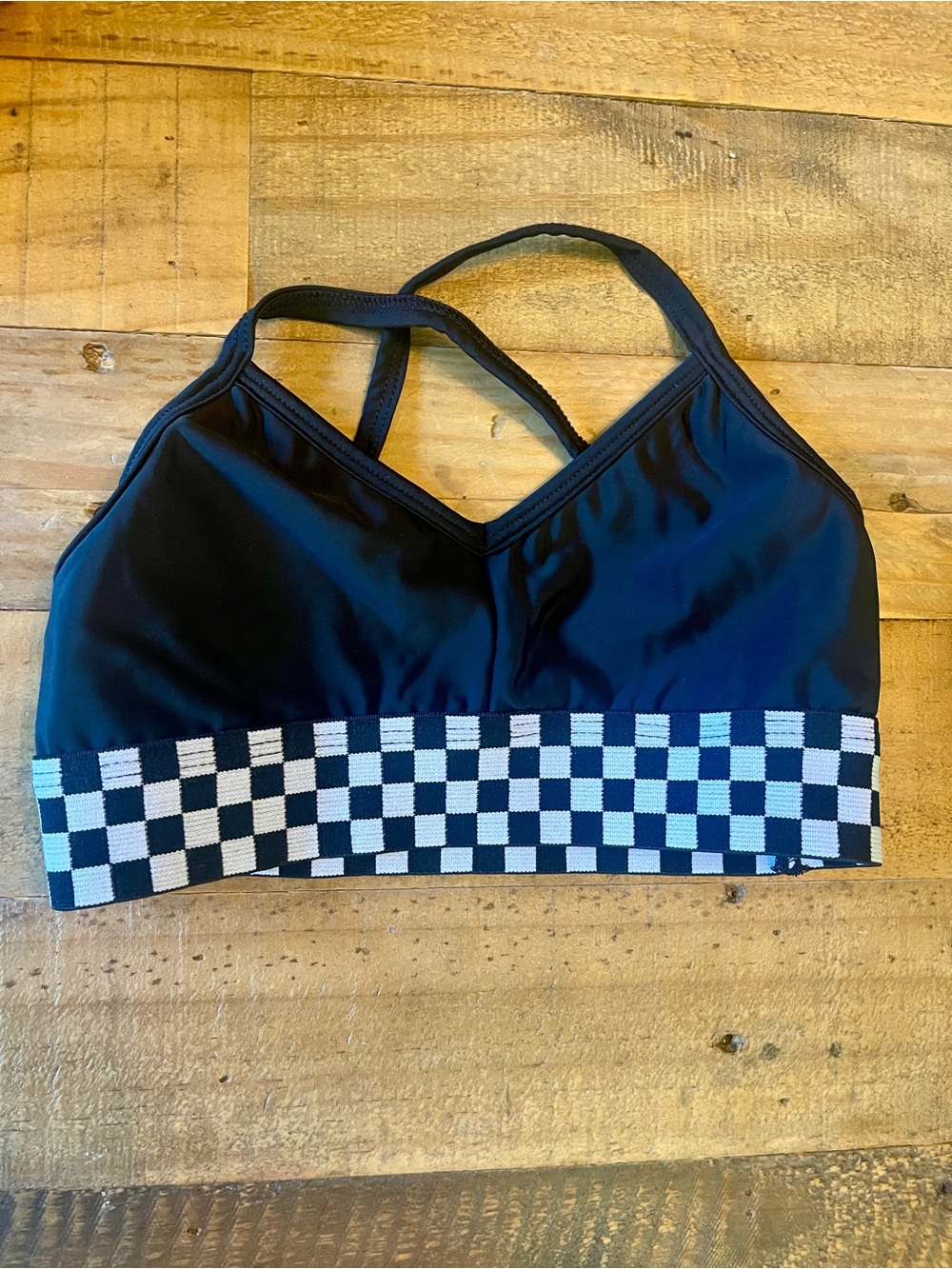 Chelsea B Black Check-Trim Dance Top Child Medium